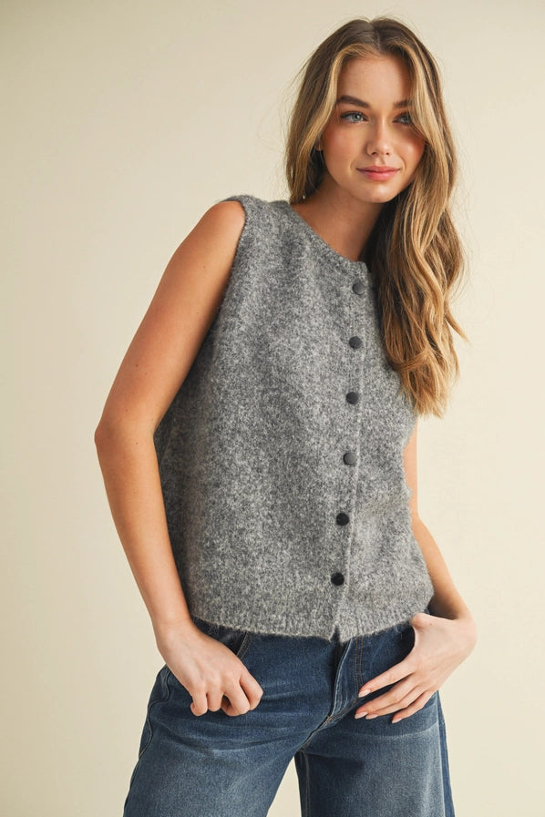 Button Sleeveless Sweater Top