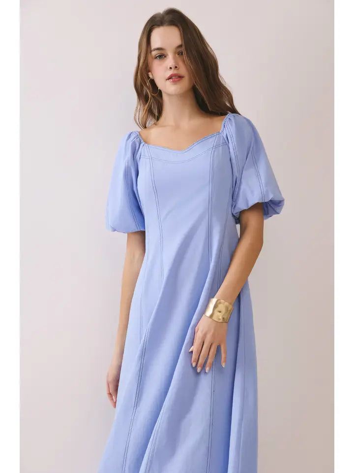 Gloria Square Neck Puff Sleeve Midi Dress