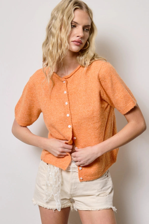 Drew Short Sleeve Cardigan Sweater/Orange