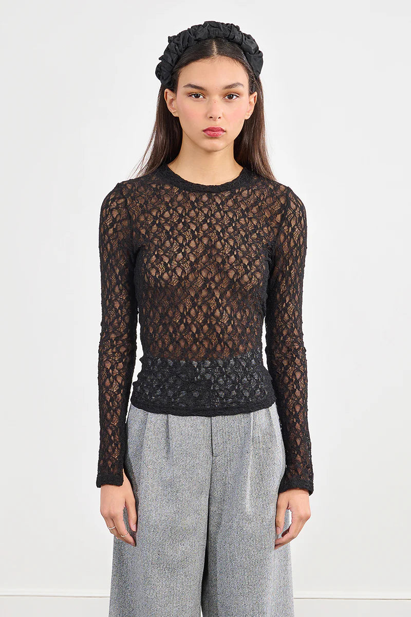 Emery Lace L/S Top BlK