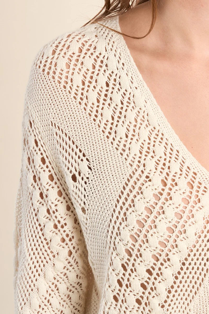 Aspen Short Sleeve Crochet Knit Top/Off White