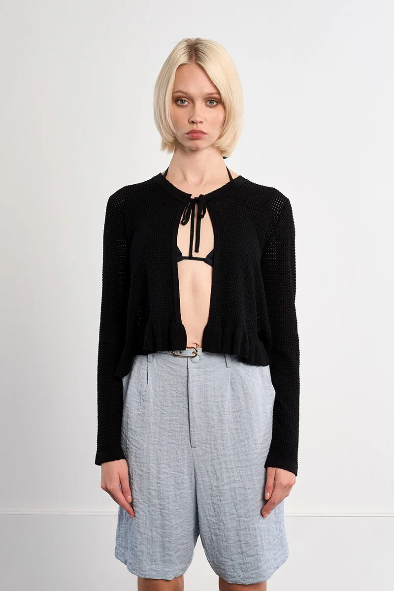 Skylar Open Mesh Knit Cardigan/Black