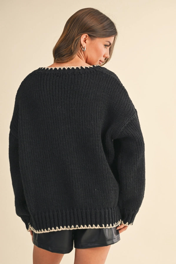 Delaney Oversized Contrast Stitching Sweater