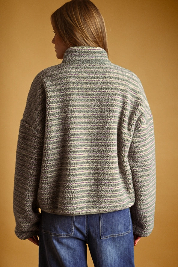 Sara Multi Stripe Sherpa Half Zip Pullover
