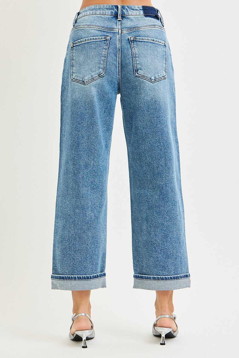 Sofia Mid Rise Relaxed Fit Roll up Denim