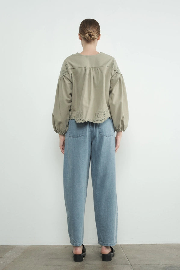 Anna Denim Embroidery Top