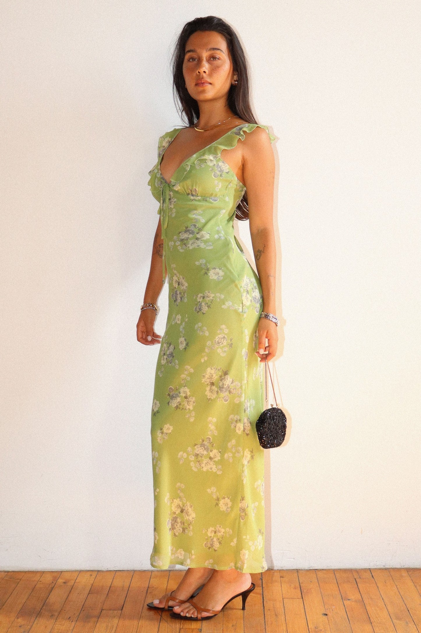Loucia Green Floral Tie Front Midi Dress