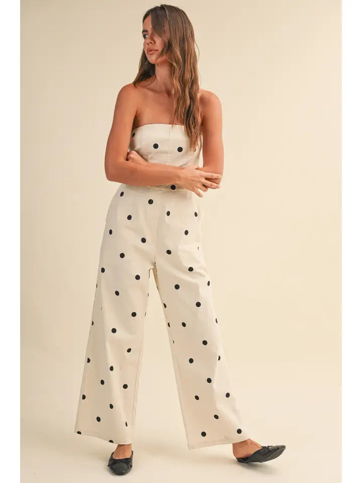 Teresa Polka Dot Strapless Jumpsuit-Cream/Black