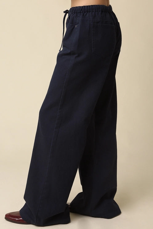 Kaylyn Drawstring Wide Leg Pant/Dk.Navy