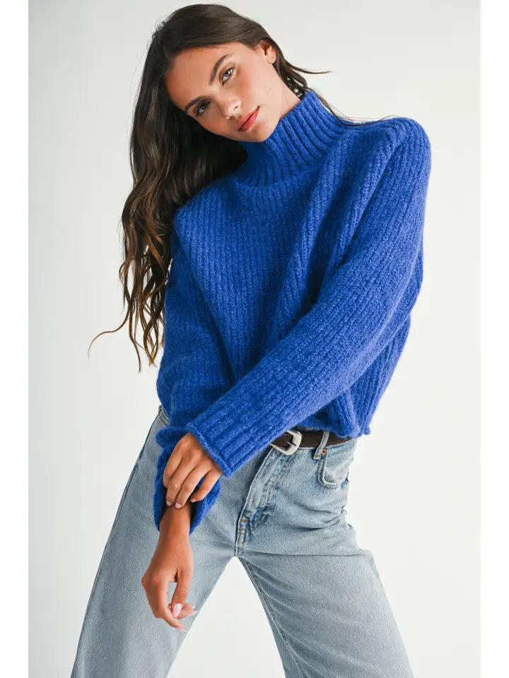 Charlie Soft brushed mockneck Cobalt