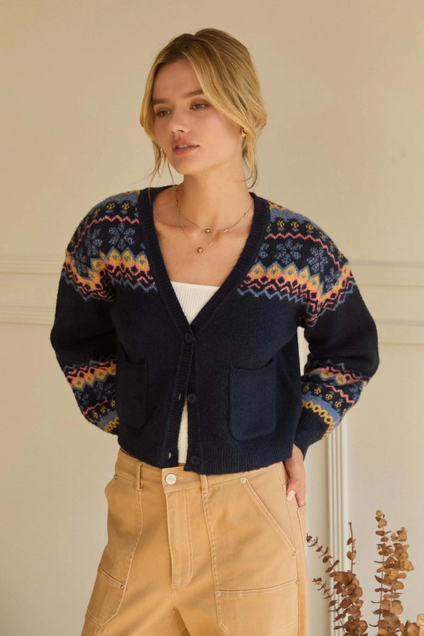 Fair Isle Intarsia Cardigan Sweater