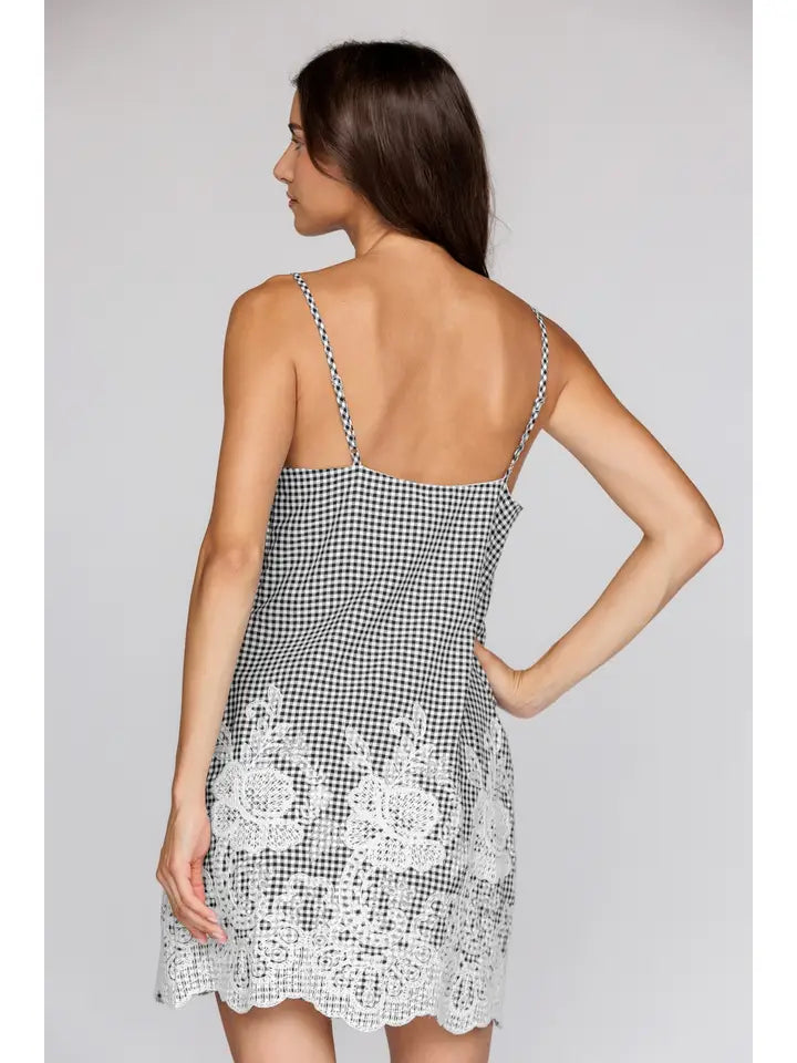 Arden Gingham Embroidered Dress