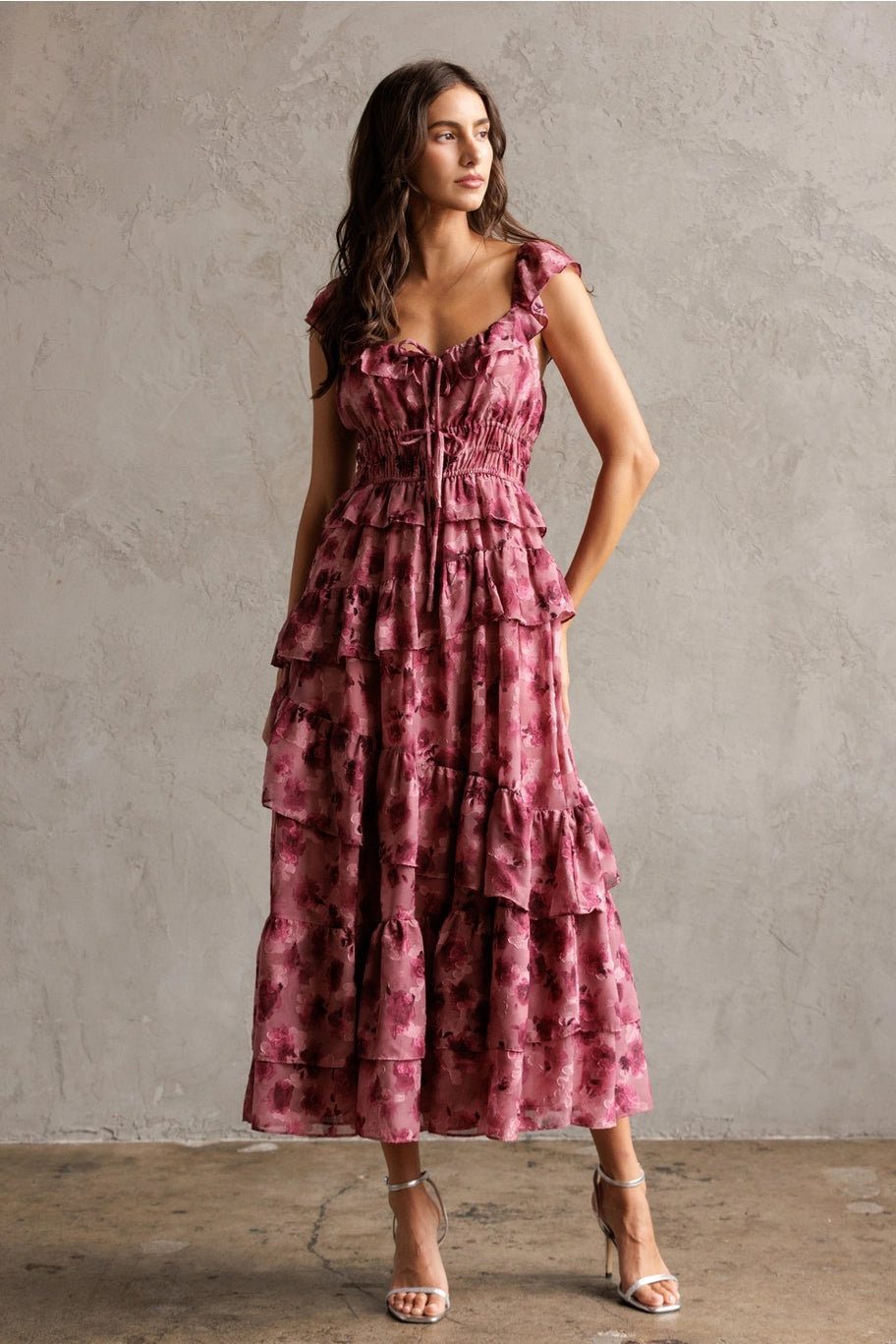 Priscilla Floral Riffled Tiered Midi Dress