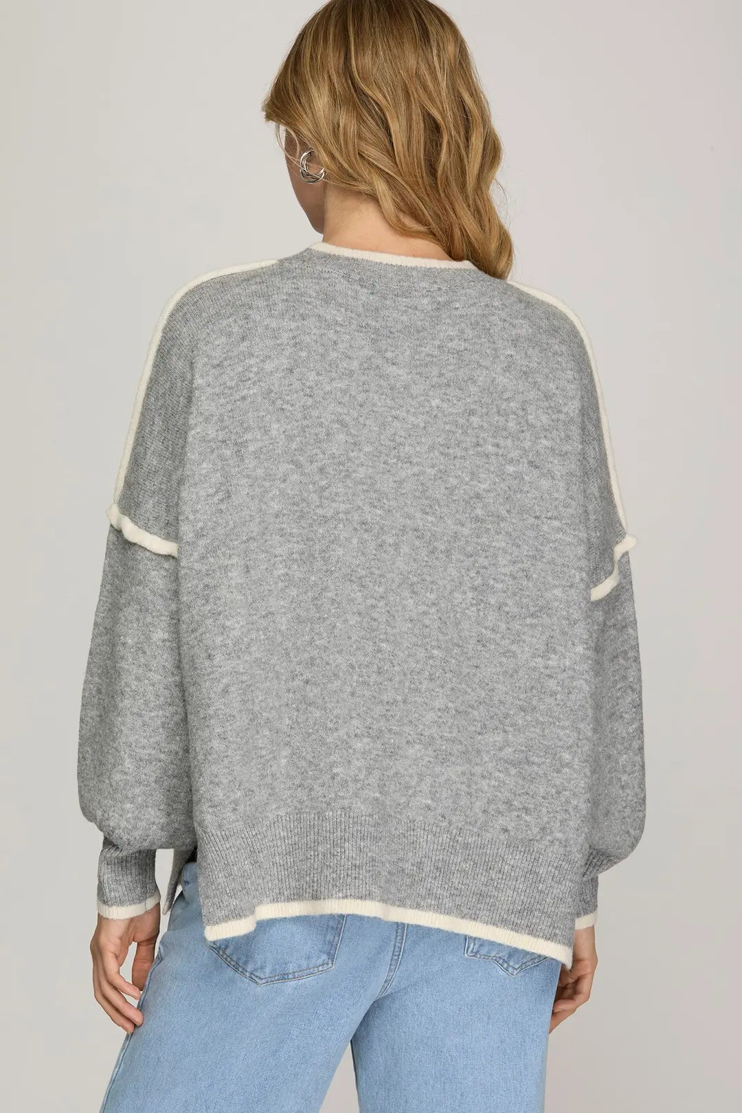 Brooke Contrast Pullover Sweater/Grey