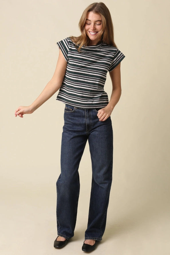 Vera Stripe Mock Neck Tee