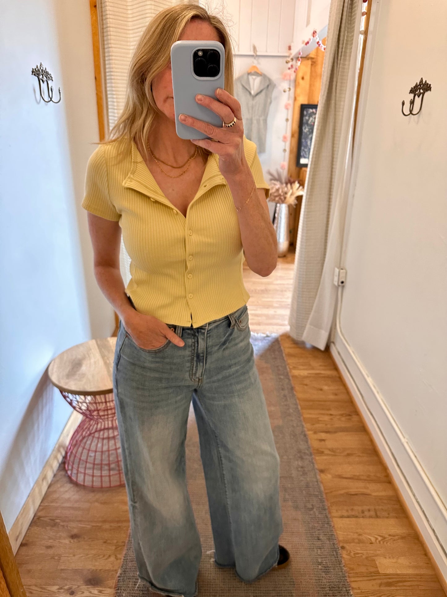 Blair Short Sleeve Button Front Top/Yellow