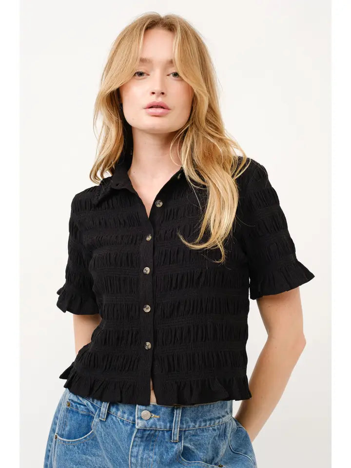 Ariel Smocked Short Sleeve Button Down Shirt