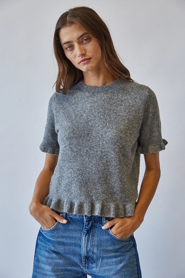 Charlotte Ruffle Hem Short Sleeve Sweater