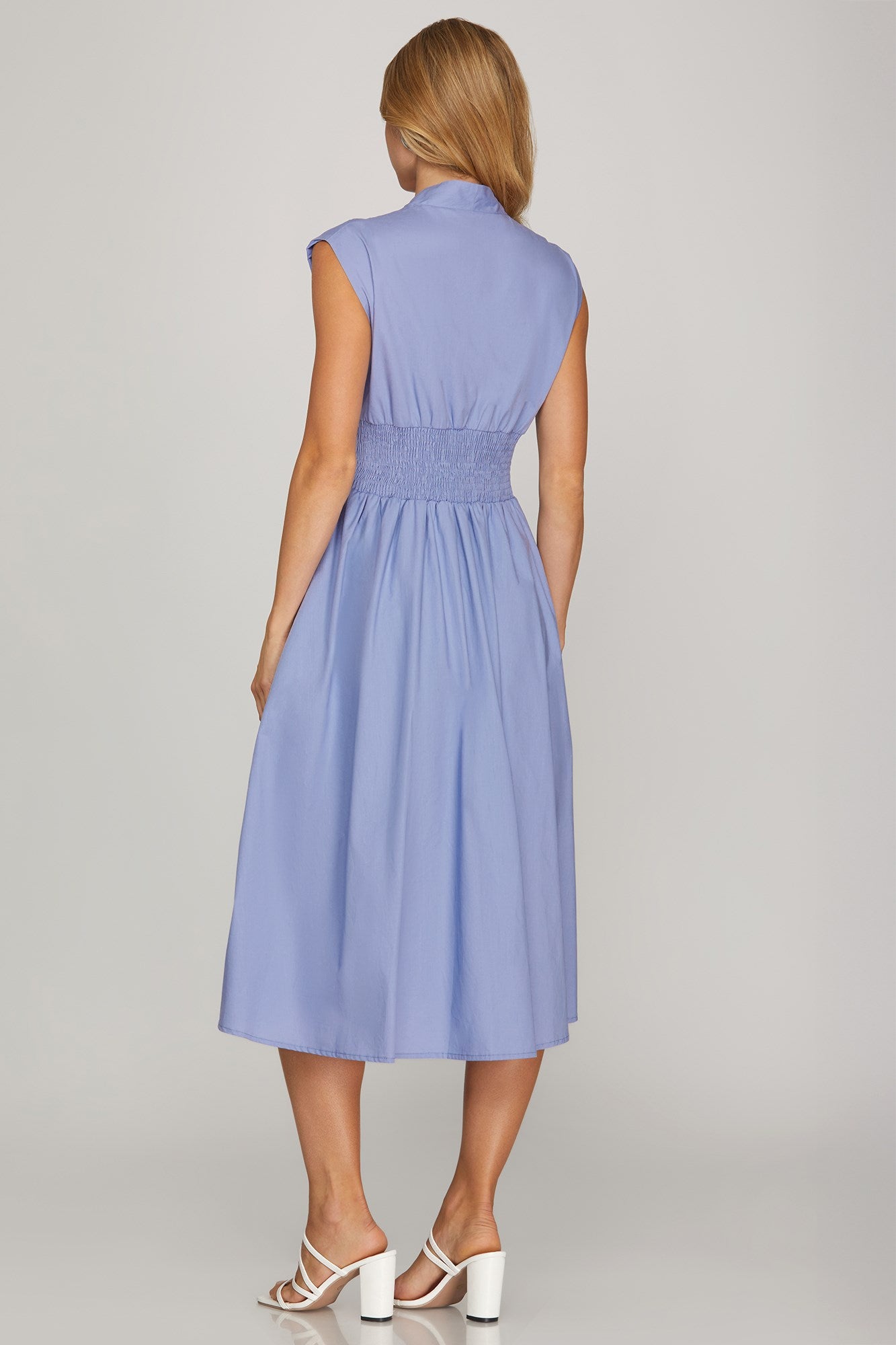 Meryl Smocked Waist Midi Dress with Front Zipper