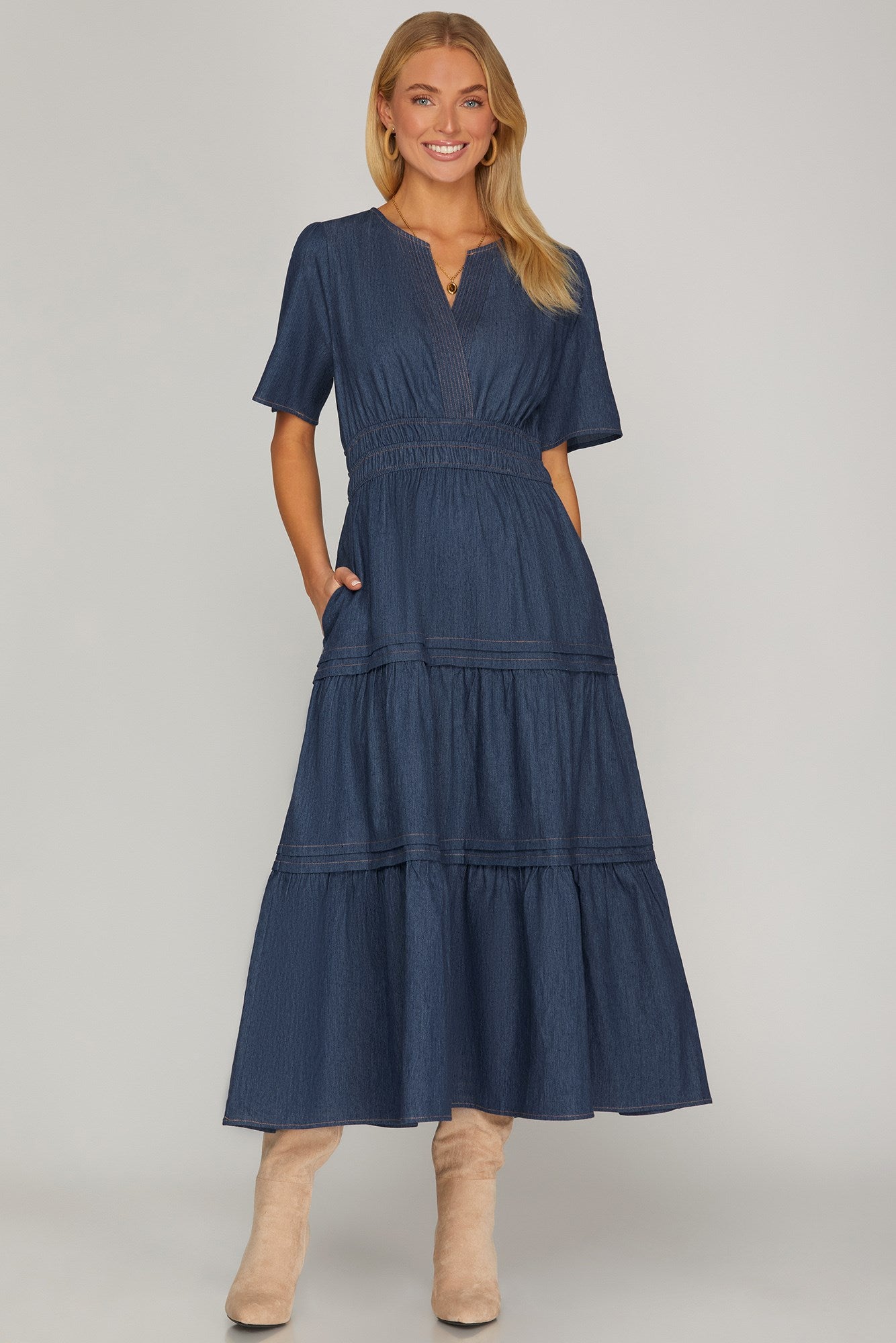 macy blue dress BABARONI BABARONI Satin Dusty Blue Prom Dresses A-line Strapless Sleeveless With Slit Pleated, Dusty Blue / US0 main image 1