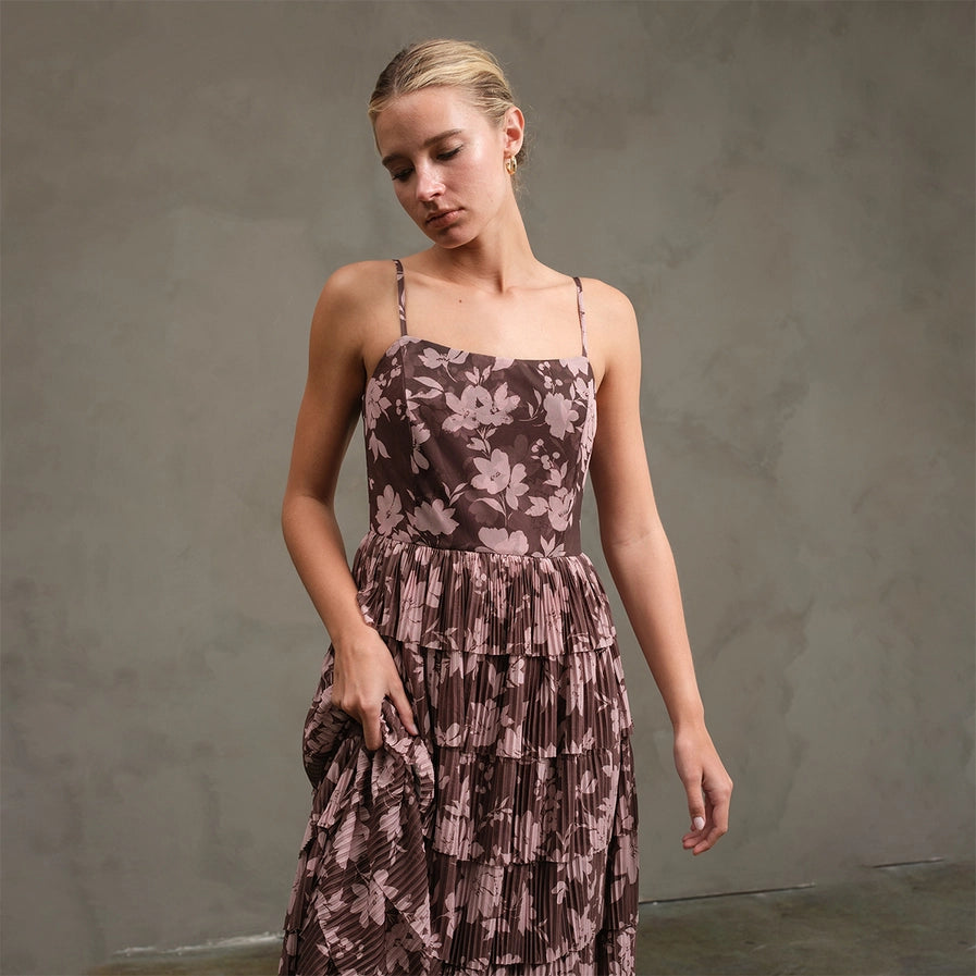 Bri Flower Mesh Printed Tier Dress