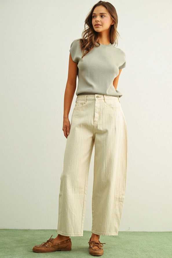 Heidi Textured Beige Barrel Pants