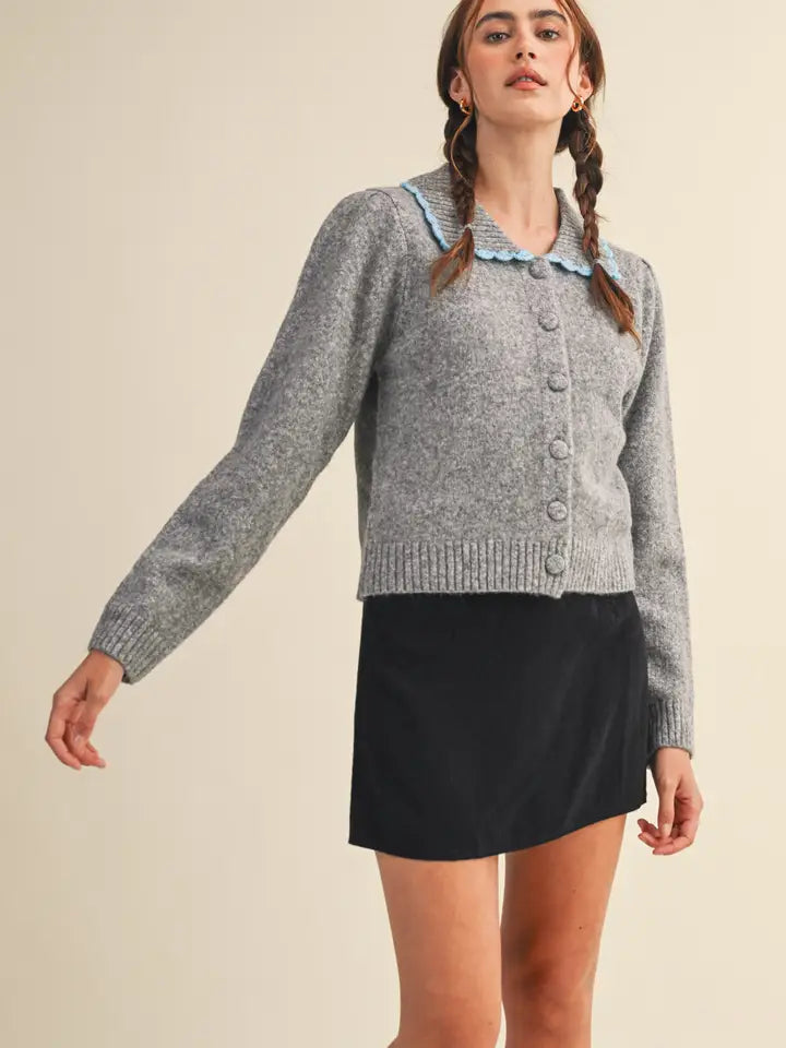 Elena Scalloped Contrast Collar Cardigan