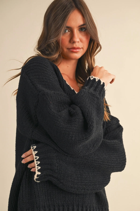 Delaney Oversized Contrast Stitching Sweater