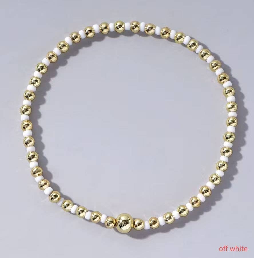 Beaded Stretch Bracelet/White