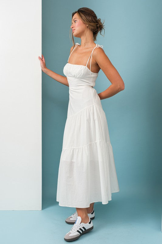 Kinsley White Midi Dress with Tie Straps