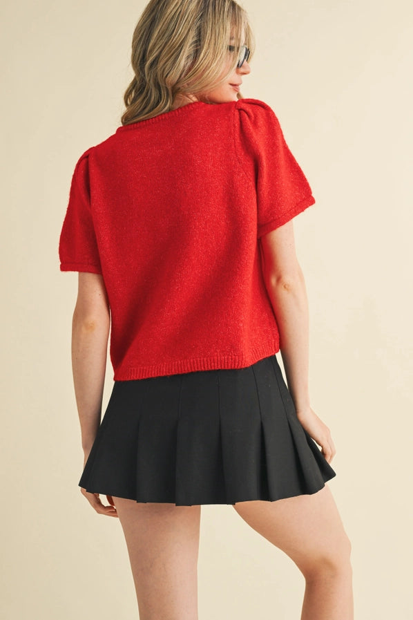 Eva Short Sleeve Puff Sleeve Sweater Top