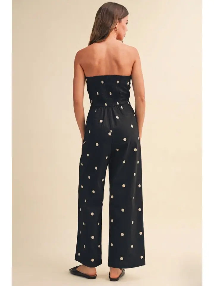 Teresa Polka Dot Strapless Jumpsuit-Black/Cream
