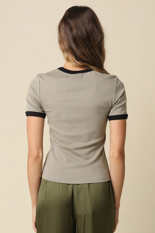 Megan Tee Contrast Crewneck/Olive