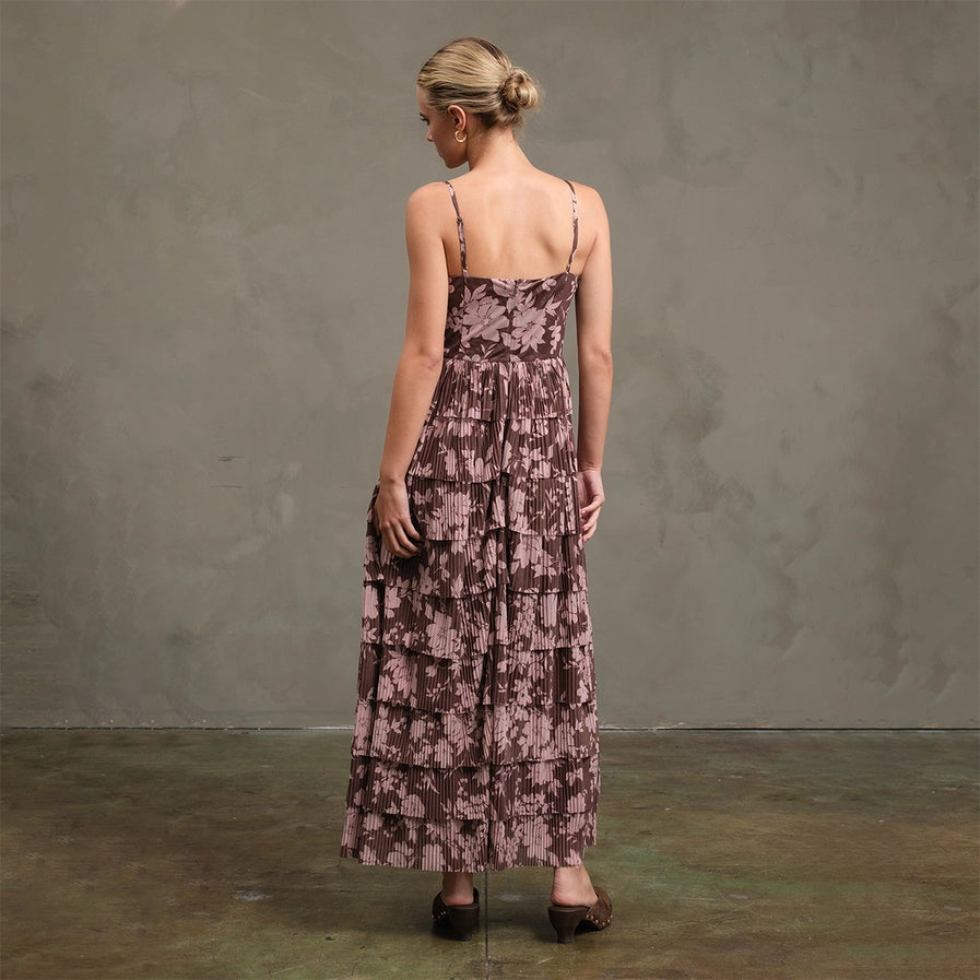 Bri Flower Mesh Printed Tier Dress