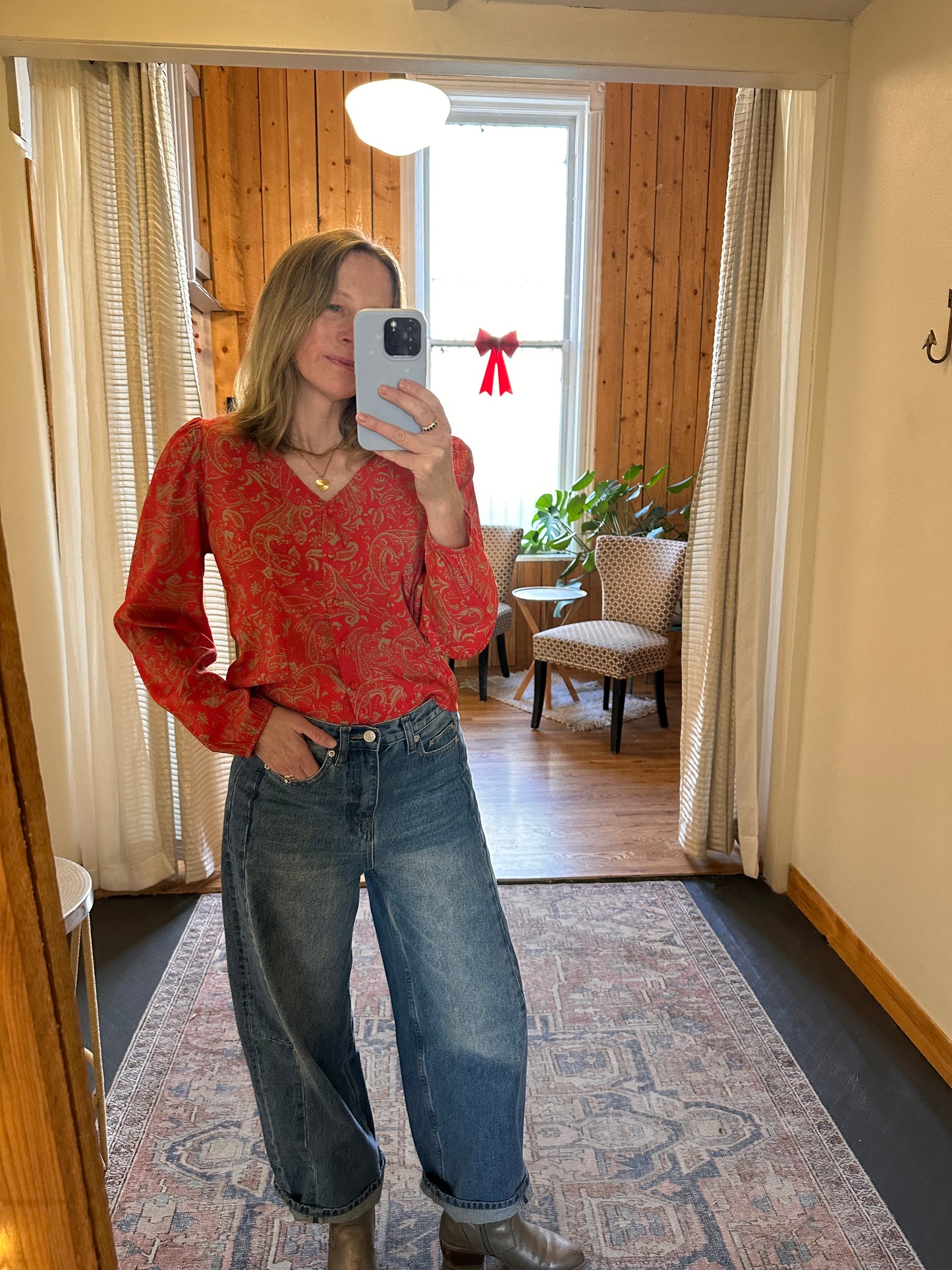 Lakota Red Paisley Print Blouse