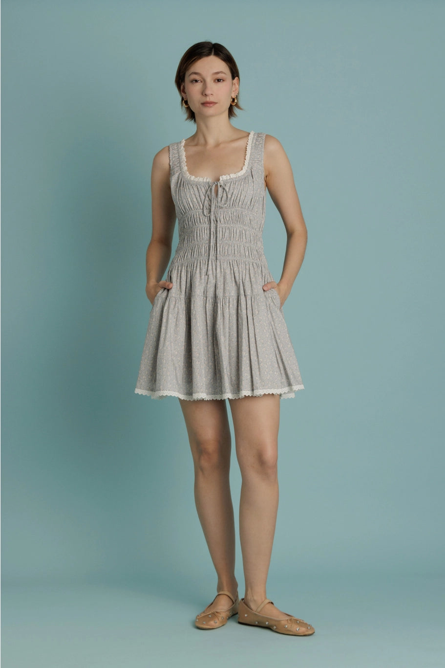 Maya Eyelet Trim Floral Mini Dress
