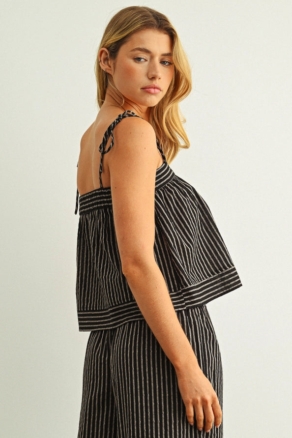 Val Striped Thin Tie Strap Flowy Top