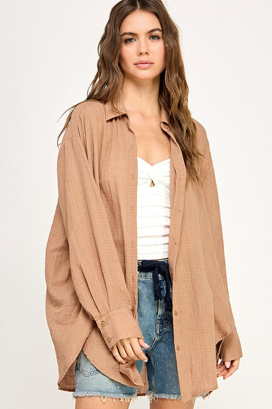 Brielle Super Soft Oversized Button Up Top