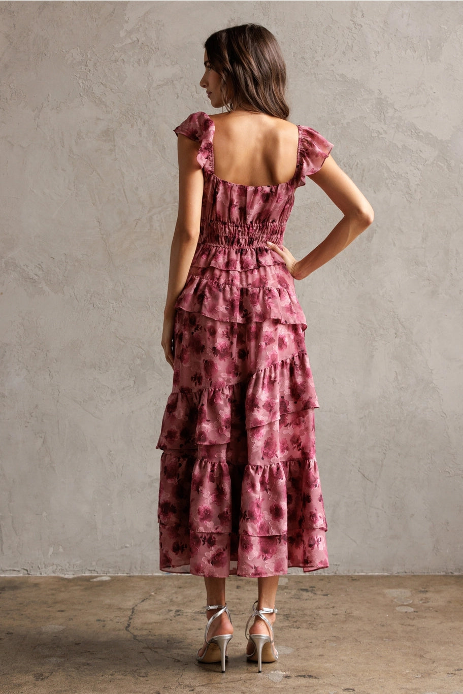 Priscilla Floral Riffled Tiered Midi Dress