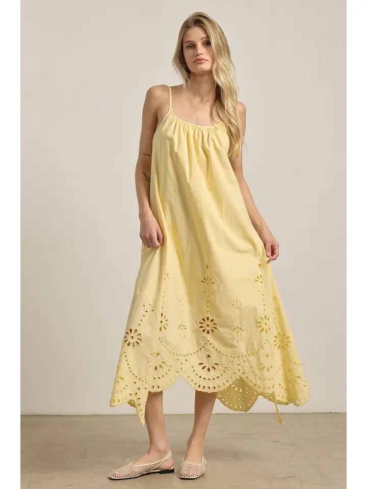 Scarlett Eyelet Detail Midi Dress/Yellow