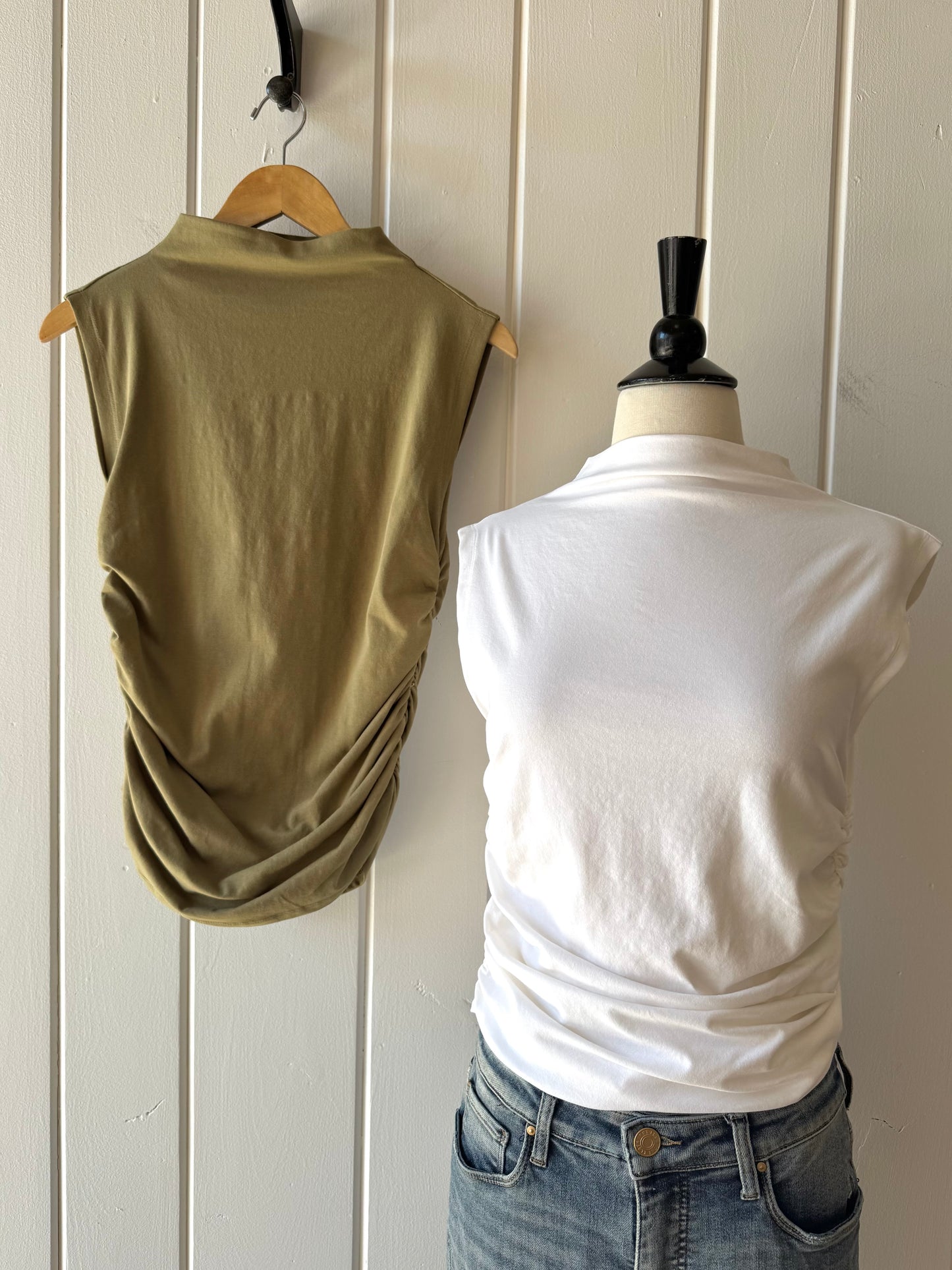 Lavali Sleeveless Mock Neck Top White