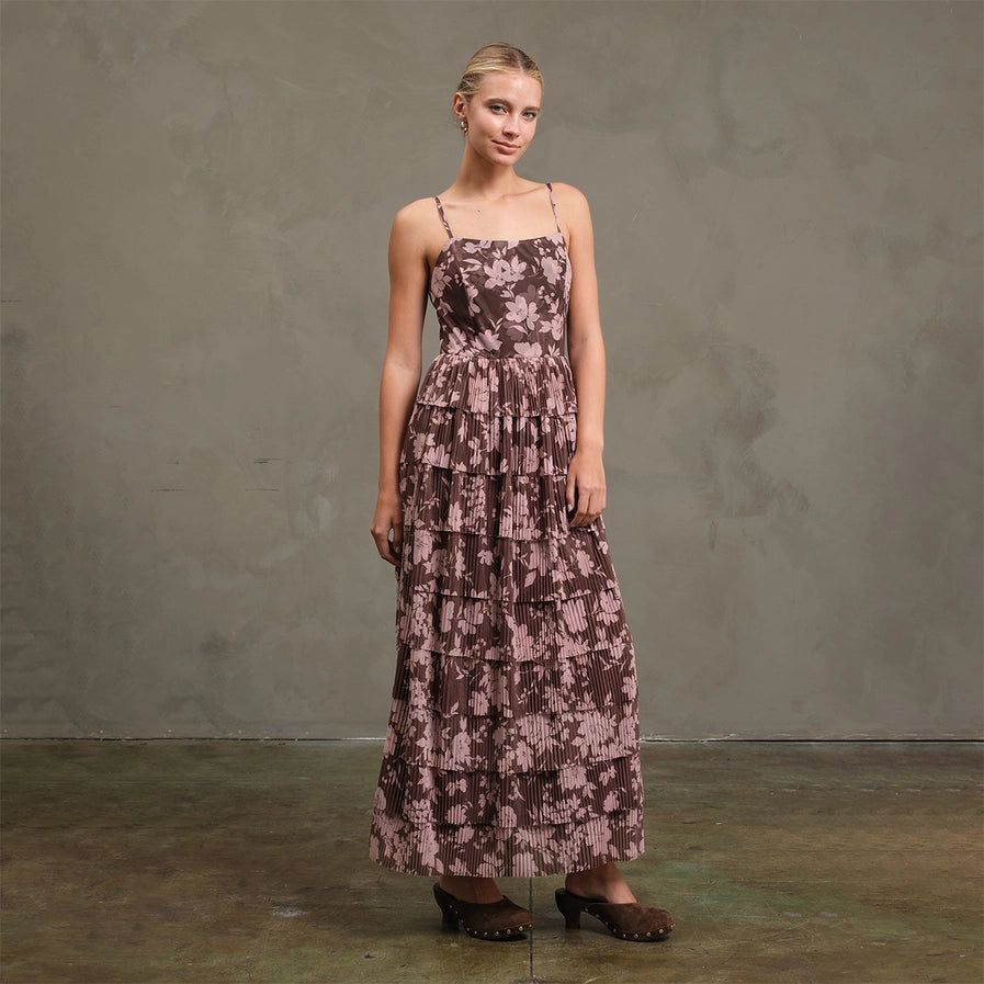 Bri Flower Mesh Printed Tier Dress