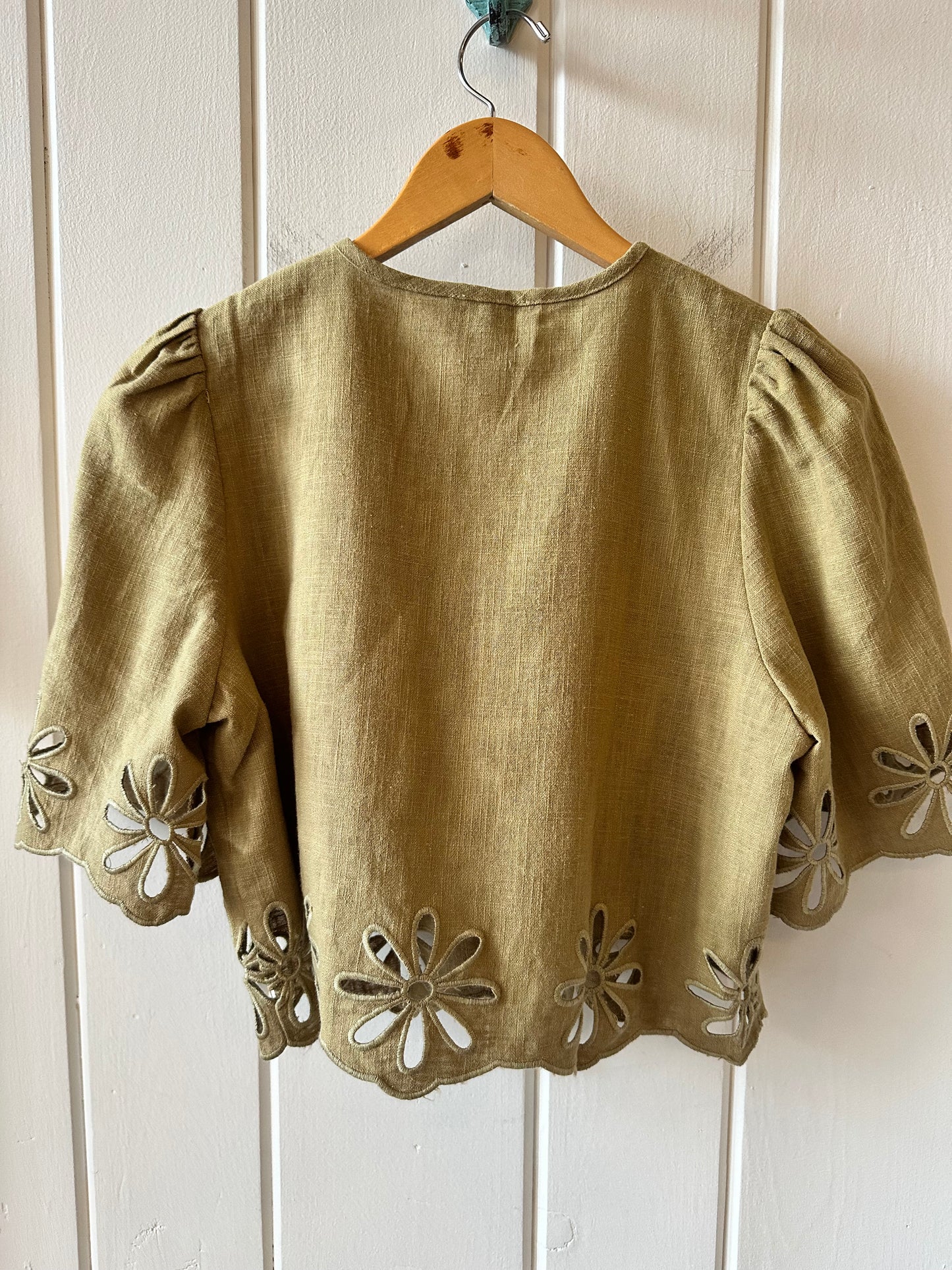 Justine Embroidered Short Sleeve Tie Front Top