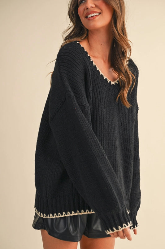 Delaney Oversized Contrast Stitching Sweater