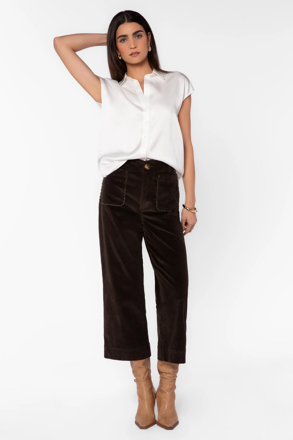 Camelia Cap Satin Blouse Sleeve/White