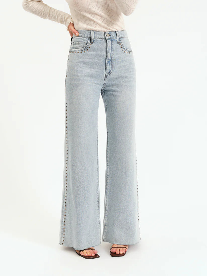 Studded Detail High Rise Wide Leg Denim