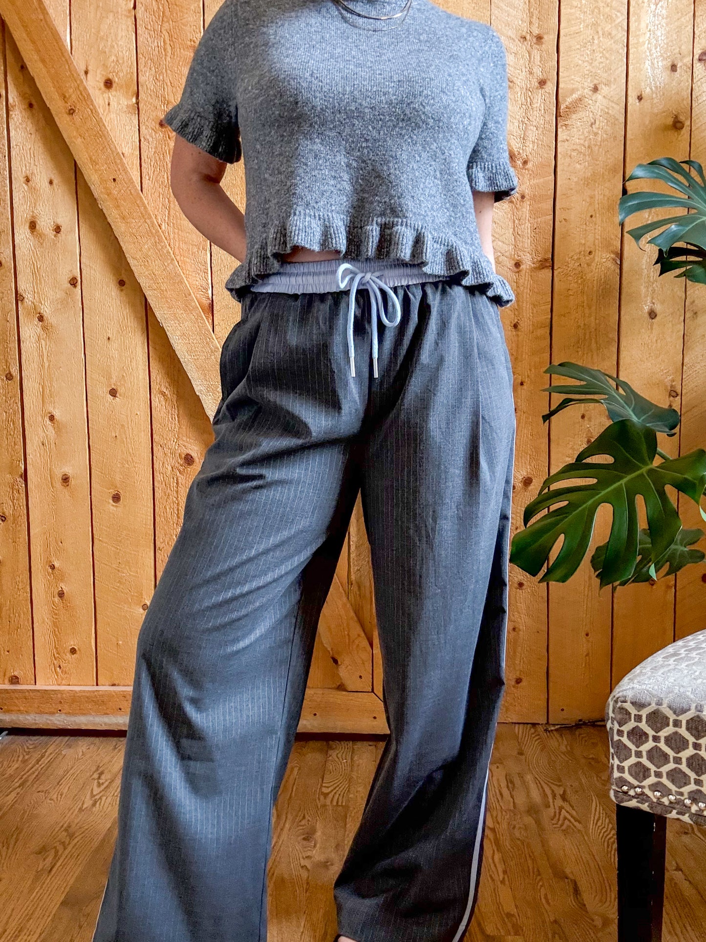 Alexa Contrast Waist Drawstring Side Stripe Wide Leg Pants