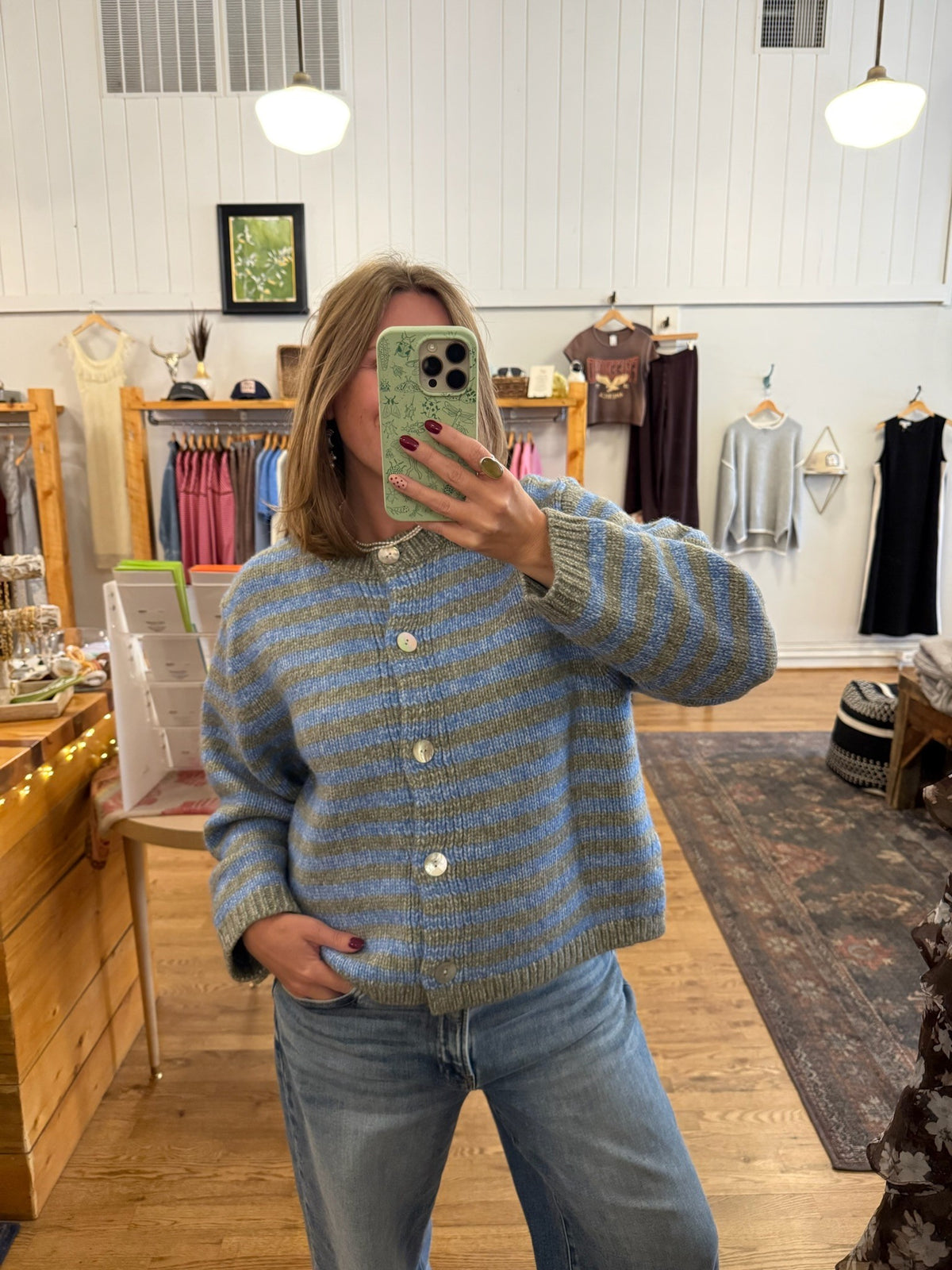 Gigi Striped Chunky Knit Cardigan/Blue