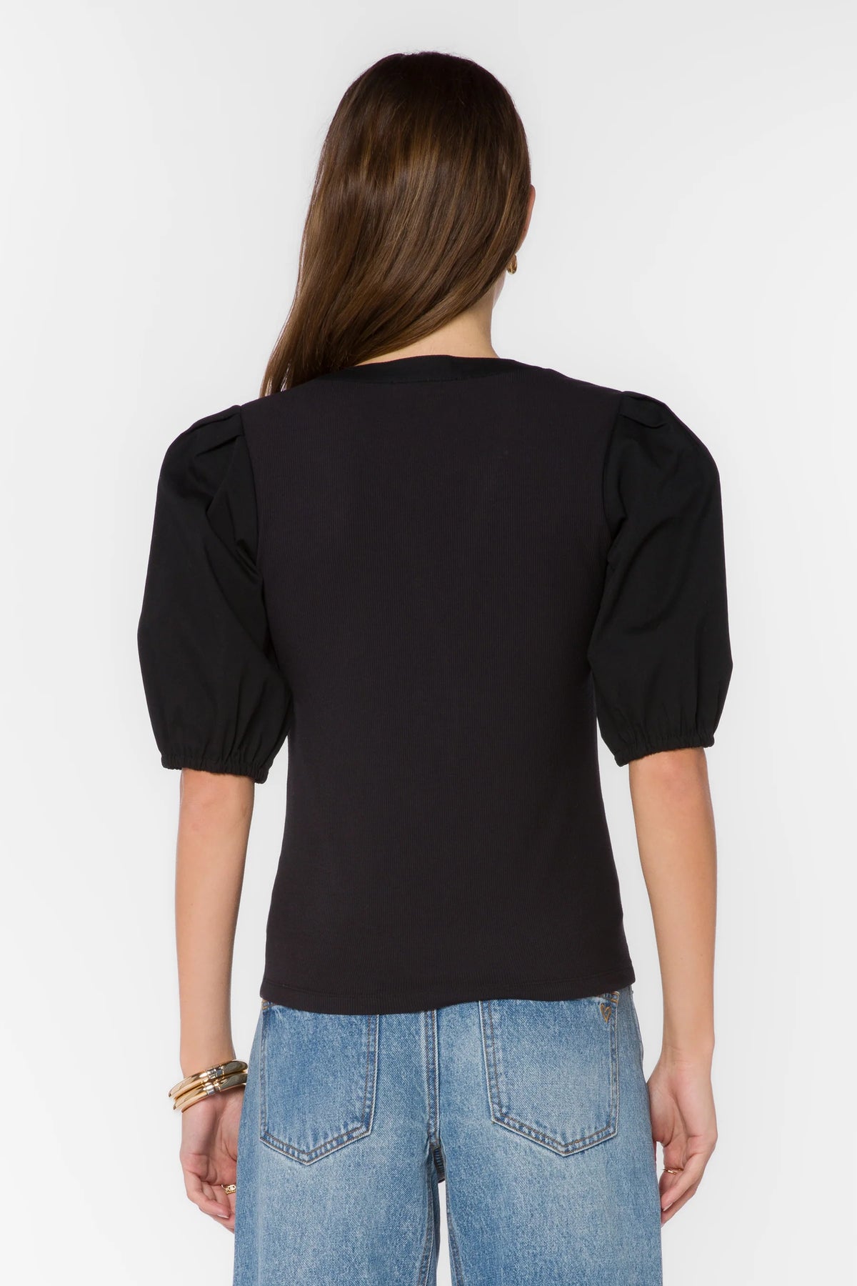 Anna V Neck Henley Top/Black