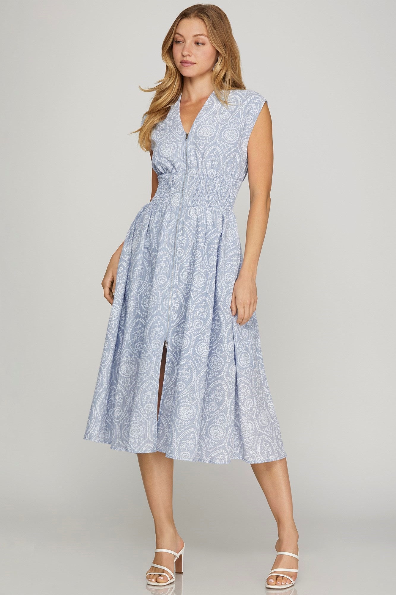 Pheobe Eyelet Printed Midi Zip Dress